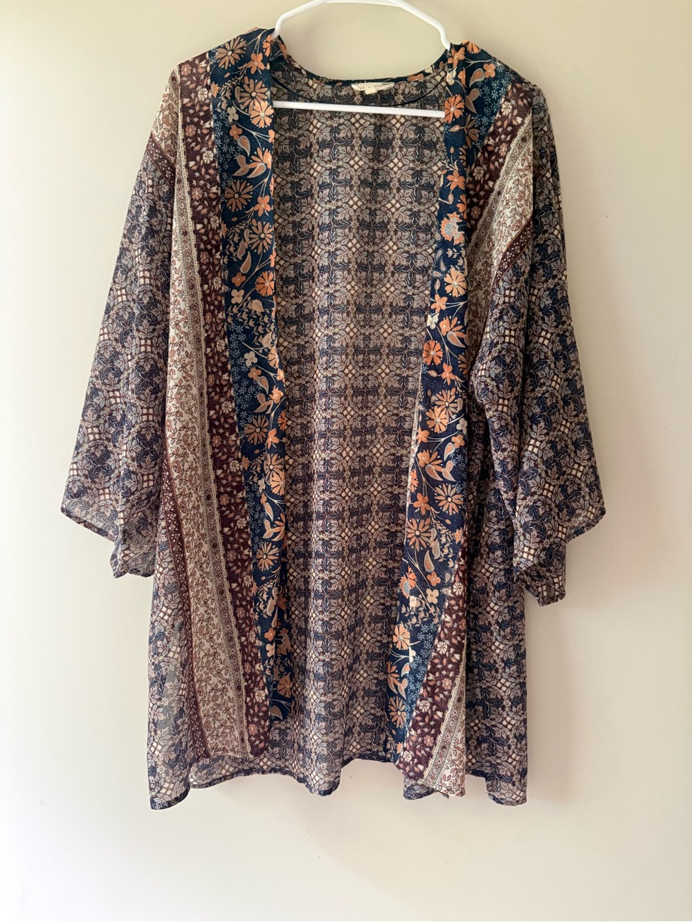 Medium/Large Boho Sheer Kimono Earthy Neutral Open Front Beach Cover Up